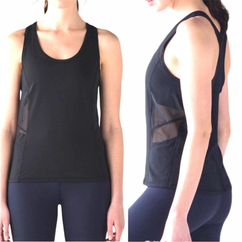 Lululemon Athletic Black Embodiment Mesh Panel Tank Top Women Size 8